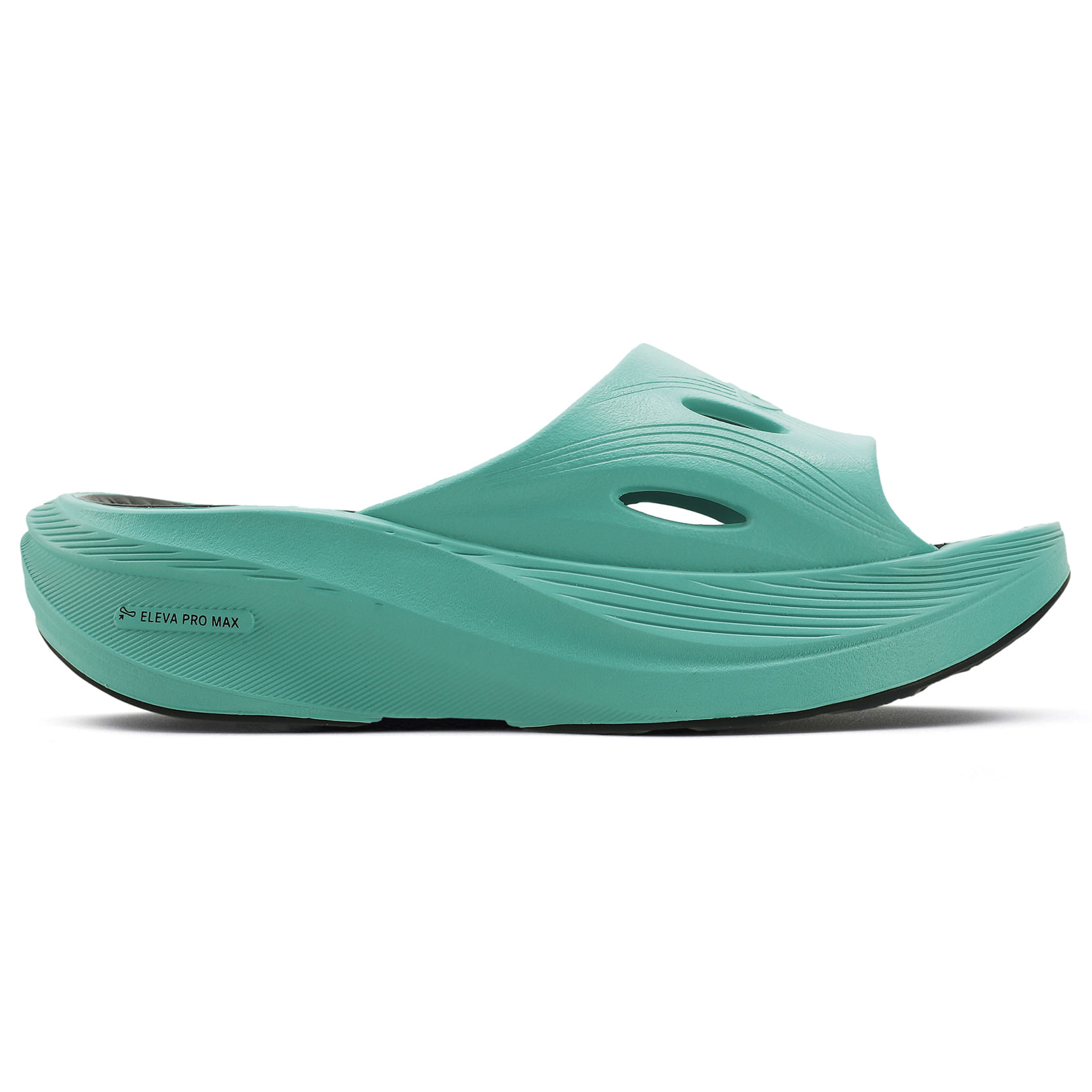 Chinelo slide Olympikus masculino turquesa visto de perfil esquerdo com palmilha texturizada e solado espesso